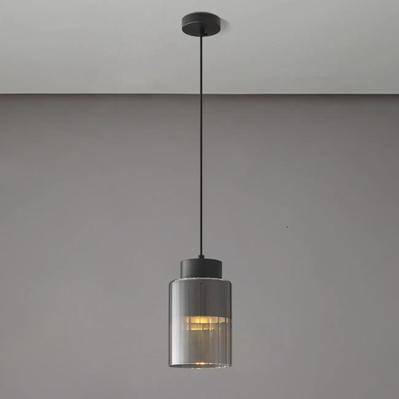 Minimalist Brass Clear Glass Cylinder Hanging Pendant Light  Image - 4