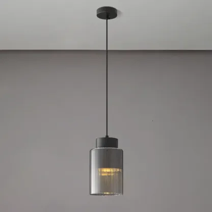 Minimalist Brass Clear Glass Cylinder Hanging Pendant Light  Image - 4