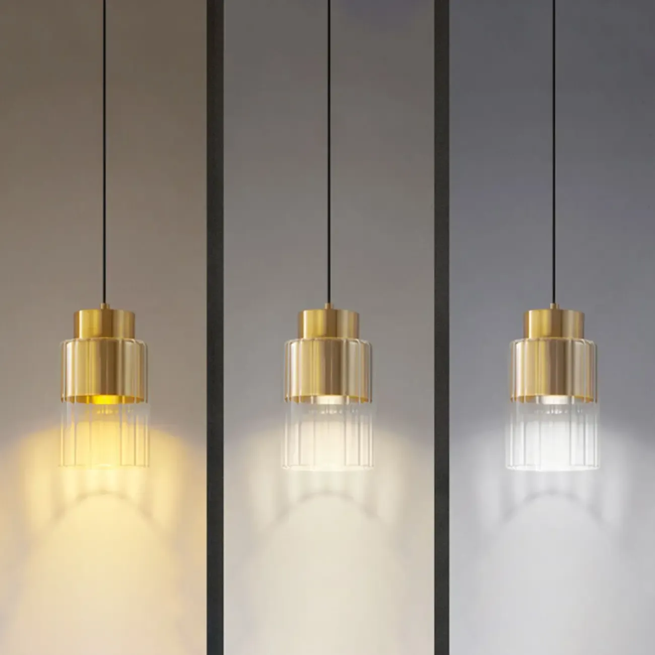 Minimalist Brass Clear Glass Cylinder Hanging Pendant Light  Image - 11