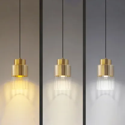 Minimalist Brass Clear Glass Cylinder Hanging Pendant Light  Image - 11