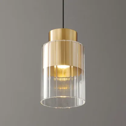 Minimalist Brass Clear Glass Cylinder Hanging Pendant Light  Image - 12
