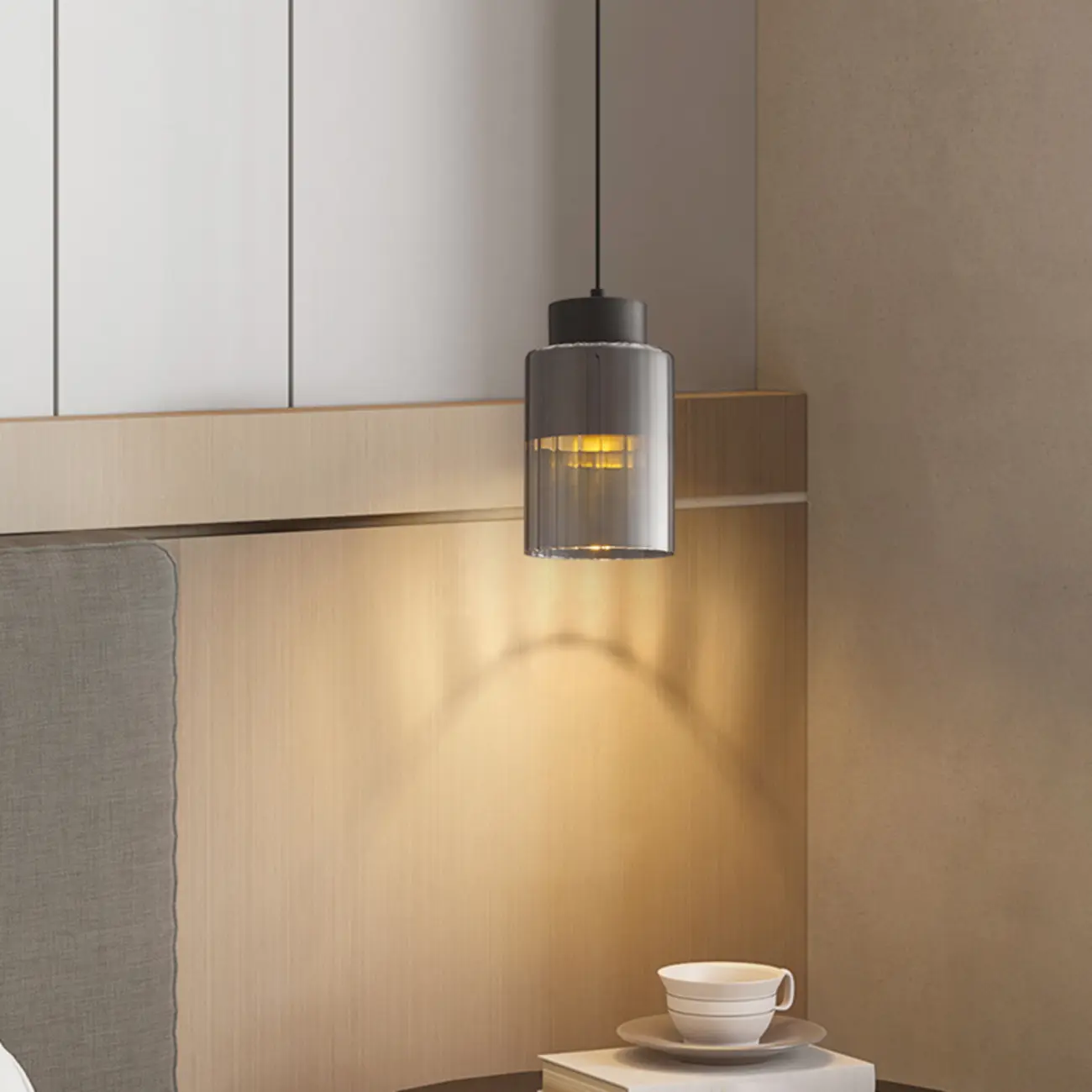 Minimalist Brass Clear Glass Cylinder Hanging Pendant Light  Image - 3 | homeyfad