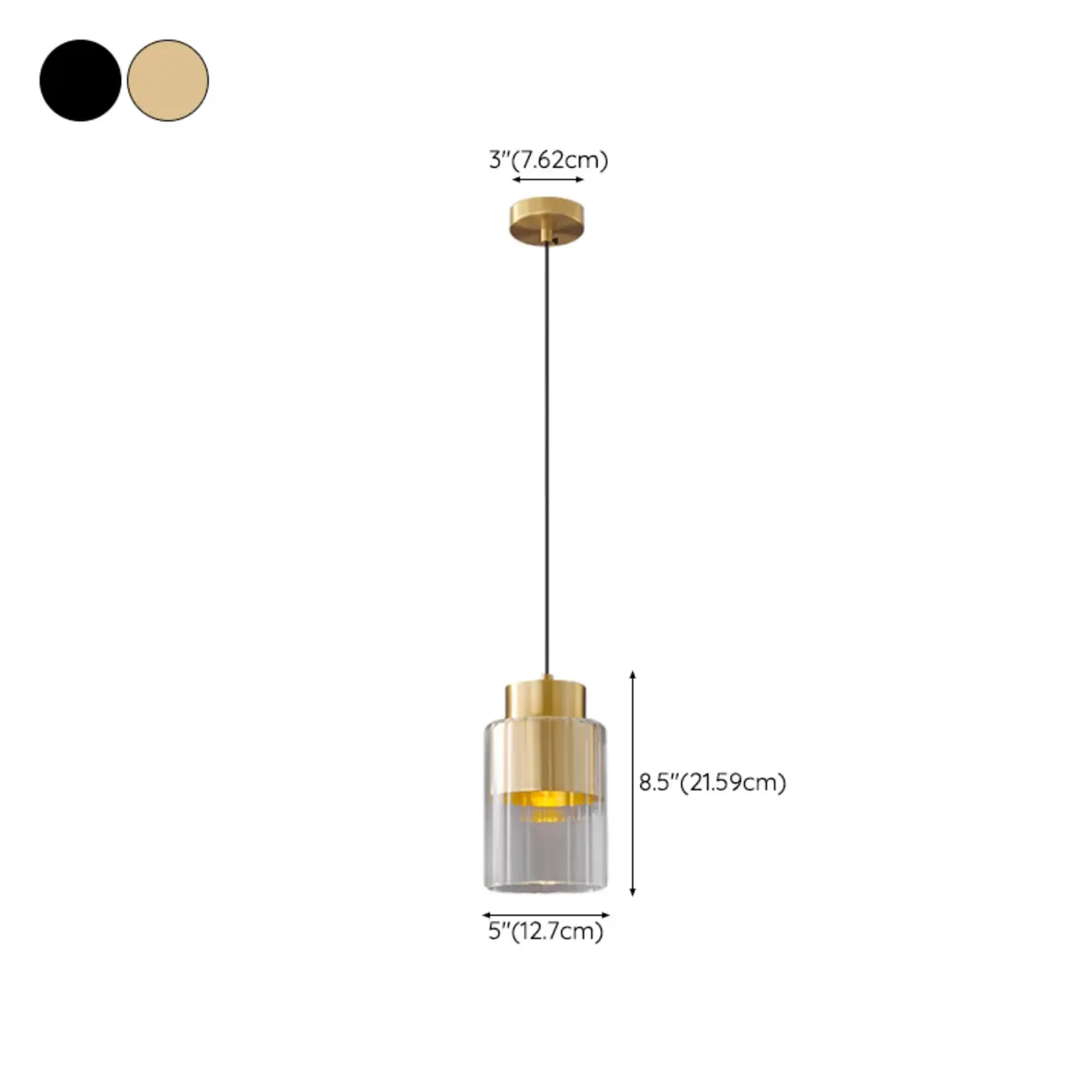 Minimalist Brass Clear Glass Cylinder Hanging Pendant Light  #size