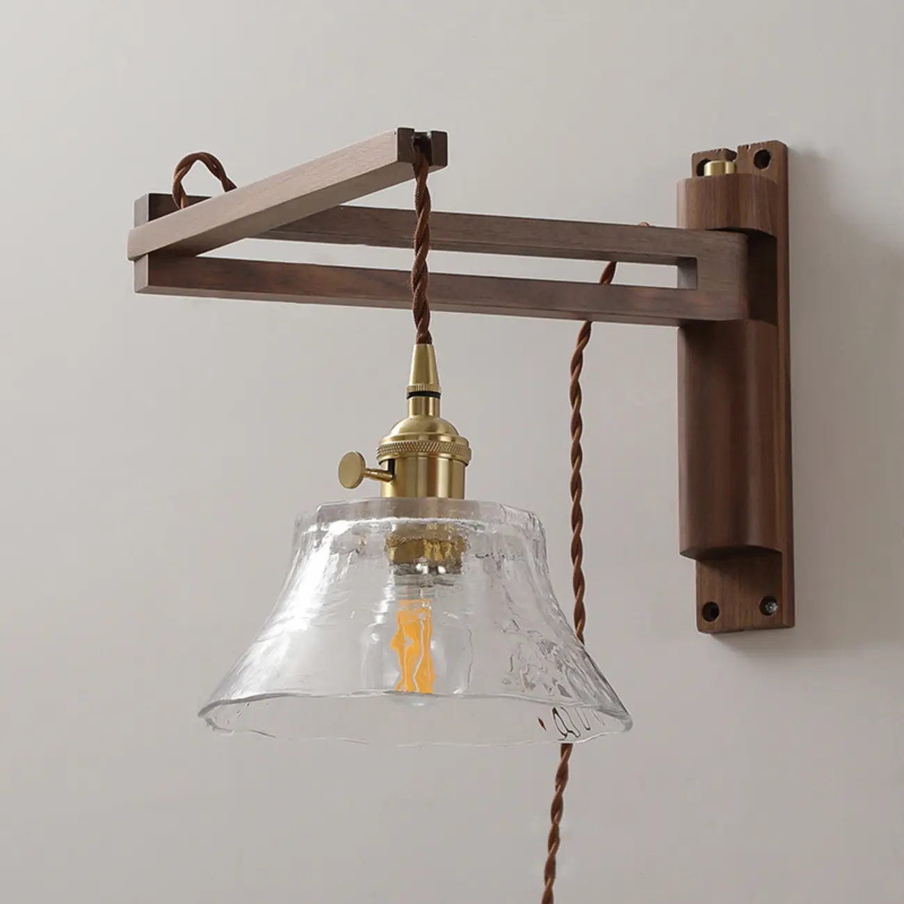 Vintage Wood Natural Plug-In Swing Arm Wall Light Image - 1 | homeyfad