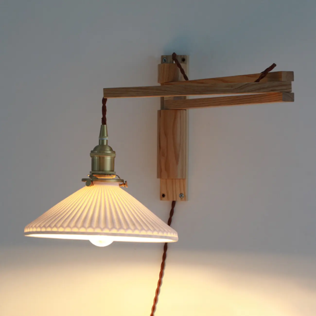 Vintage Wood Natural Plug-In Swing Arm Wall Light Image - 2 | homeyfad