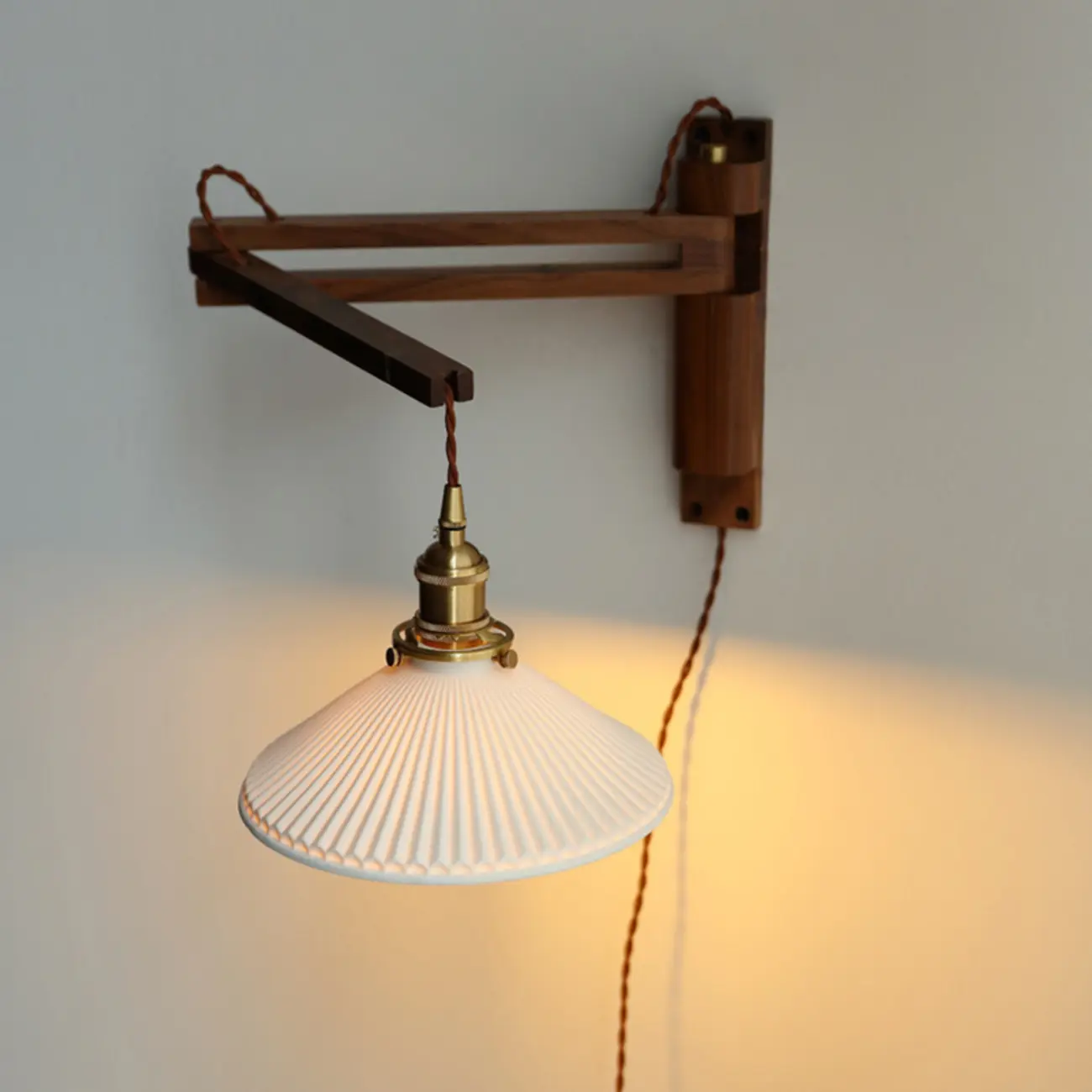 Vintage Wood Natural Plug-In Swing Arm Wall Light Image - 9 | homeyfad