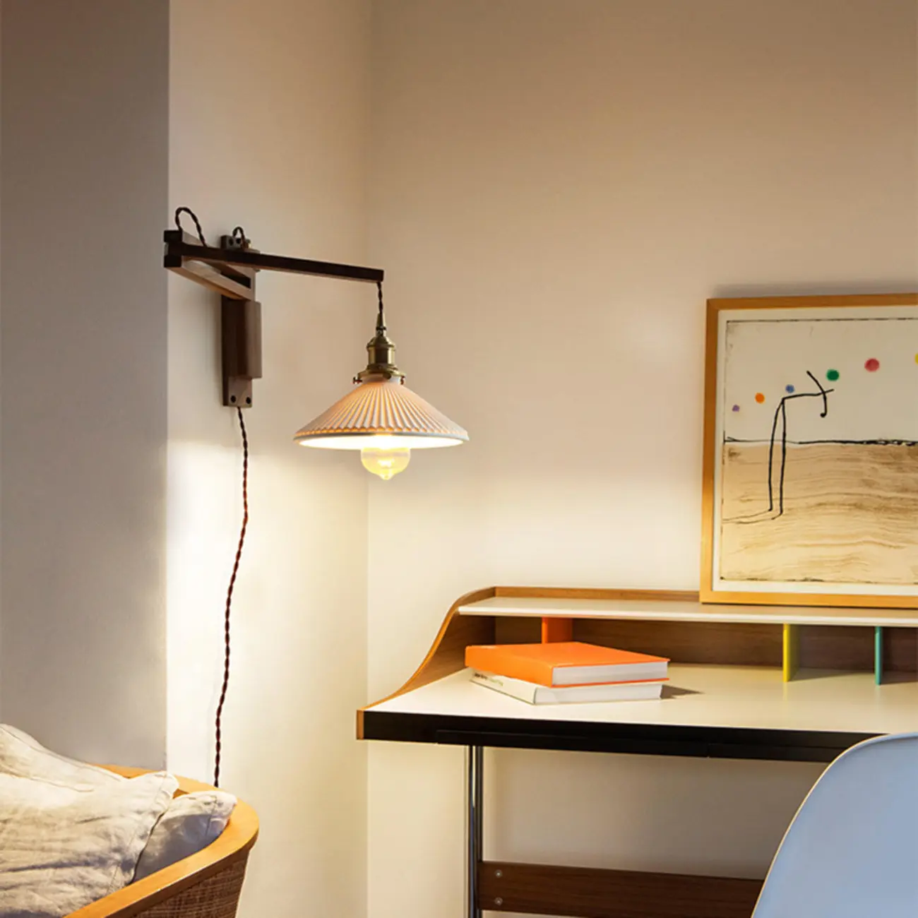 Vintage Wood Natural Plug-In Swing Arm Wall Light Image - 13 | homeyfad