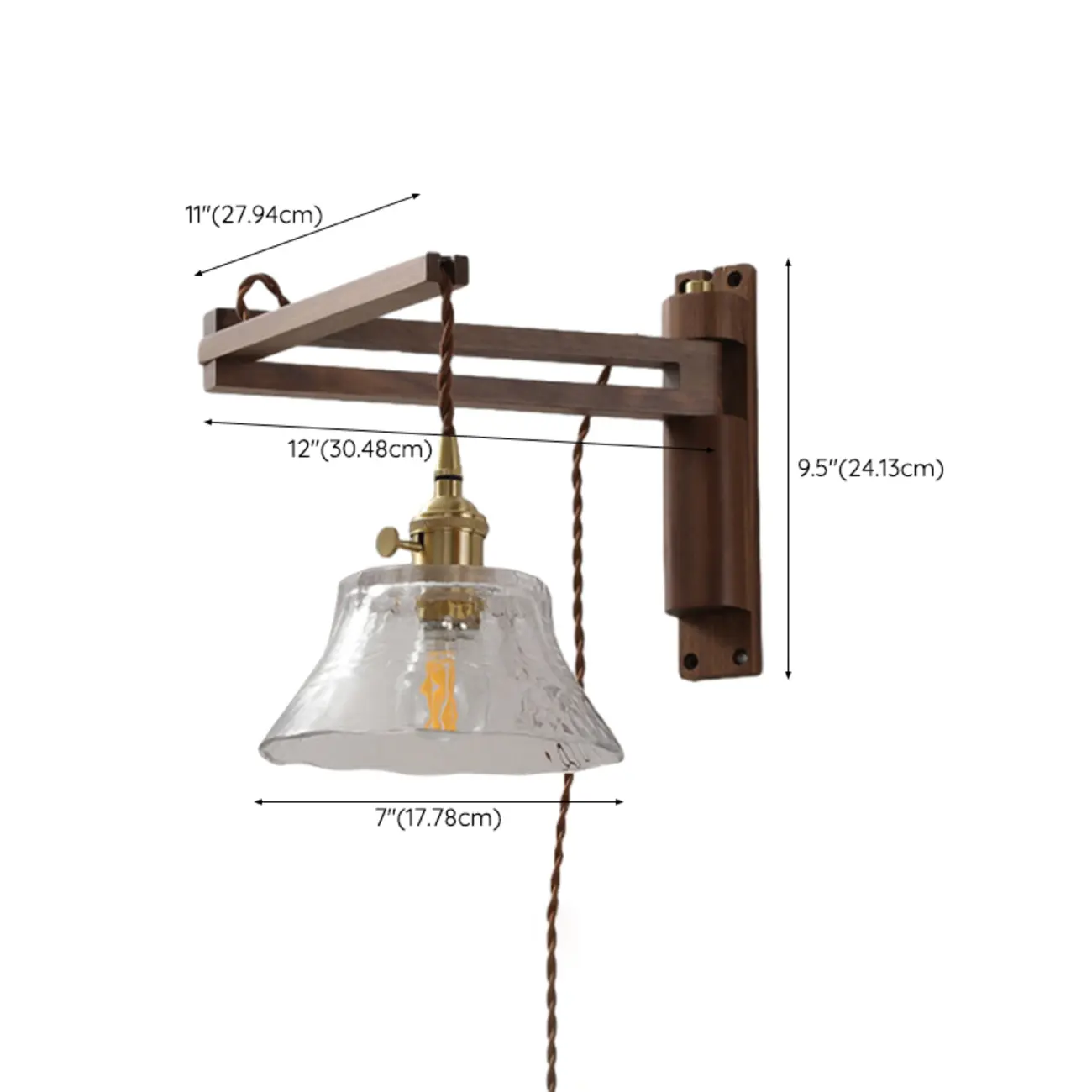 Vintage Wood Natural Plug-In Swing Arm Wall Light #size | homeyfad