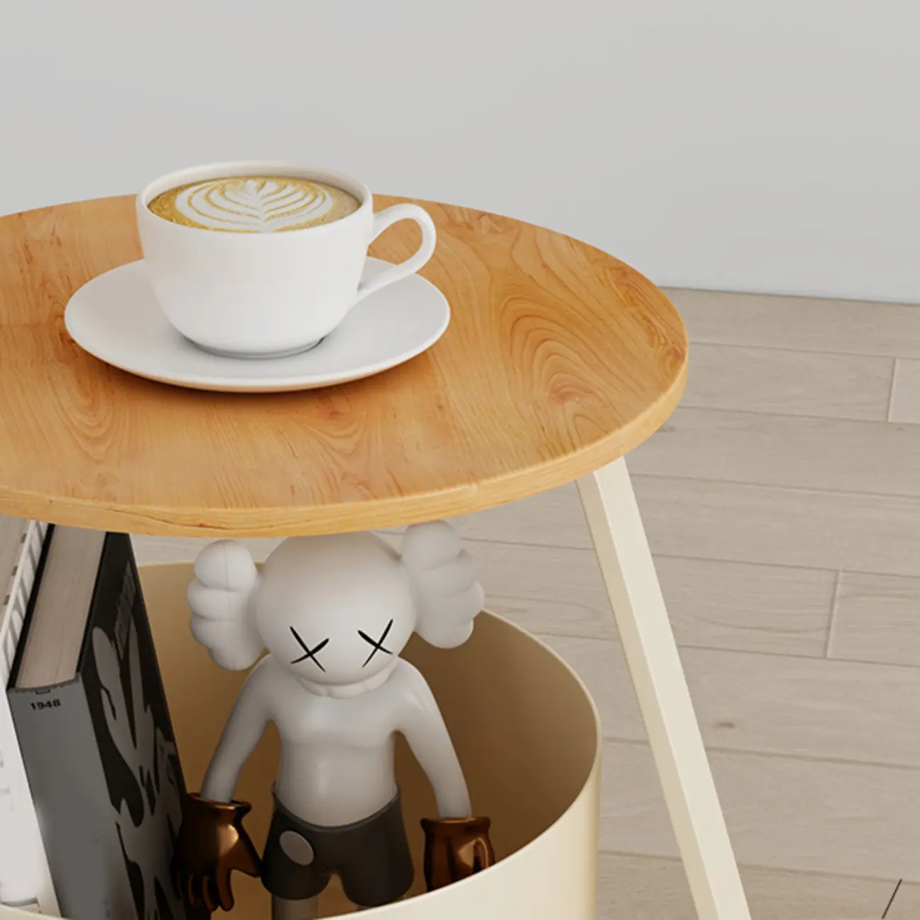 Arc Modern Cream Iron Bowl Floor Lamp with Shelf Image - 6 | homeyfad