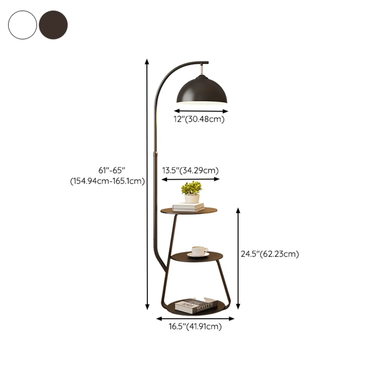 Arc Modern Cream Iron Bowl Floor Lamp with Shelf #size