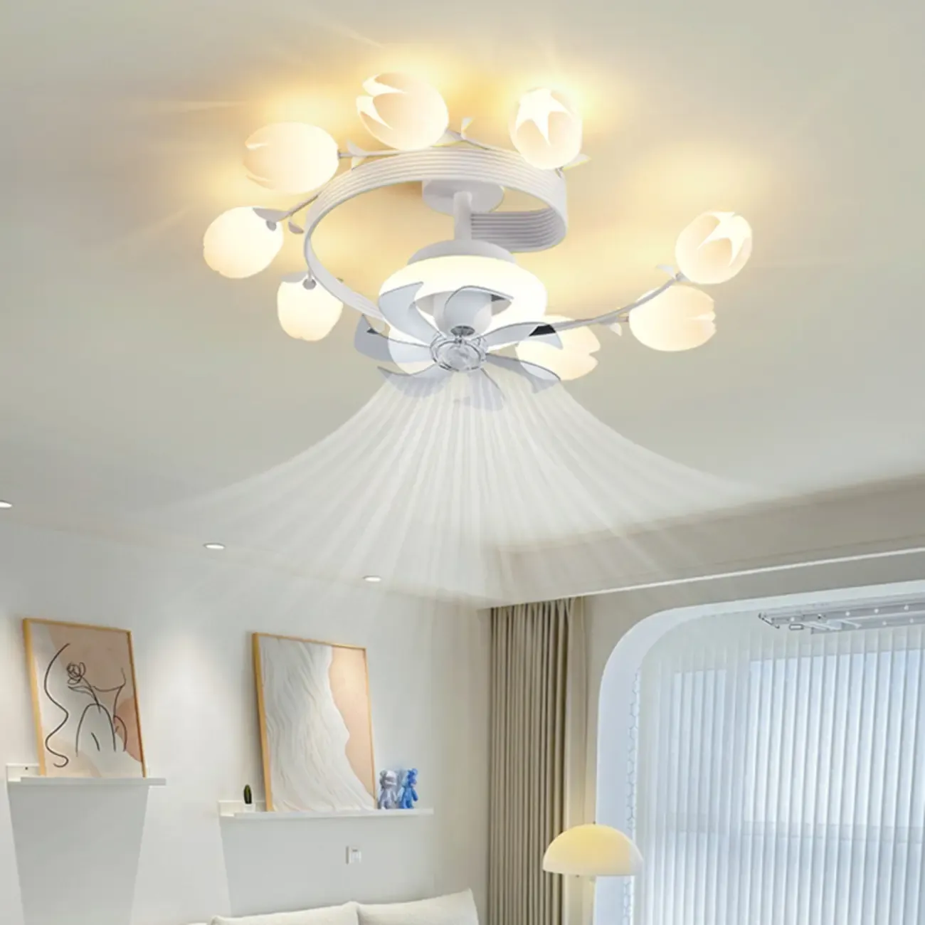 Modern White Ceiling Fan with Lights for Living Room Image - 2