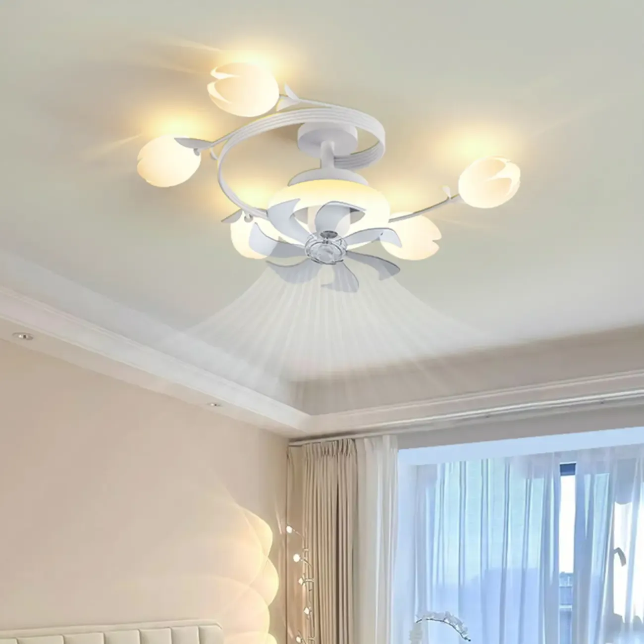 Modern White Ceiling Fan with Lights for Living Room Image - 7