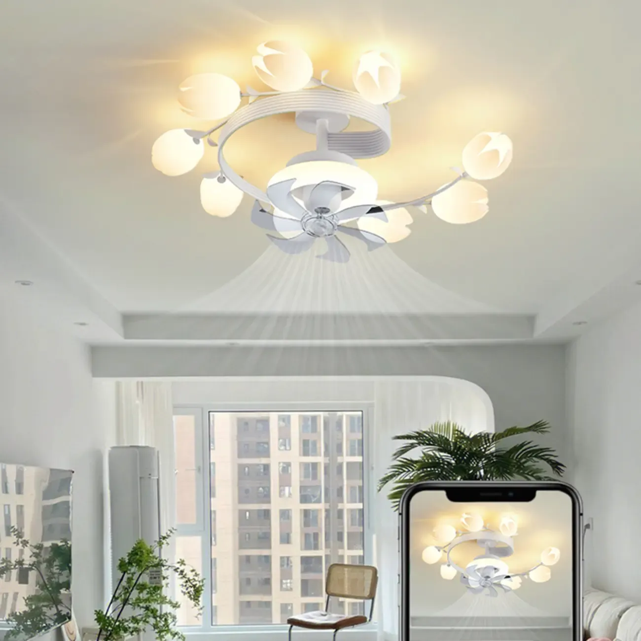 Modern White Ceiling Fan with Lights for Living Room Image - 18