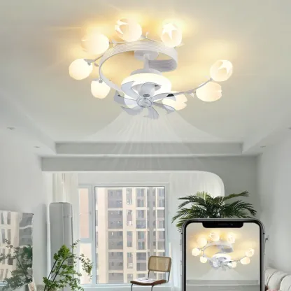 Modern White Ceiling Fan with Lights for Living Room Image - 18
