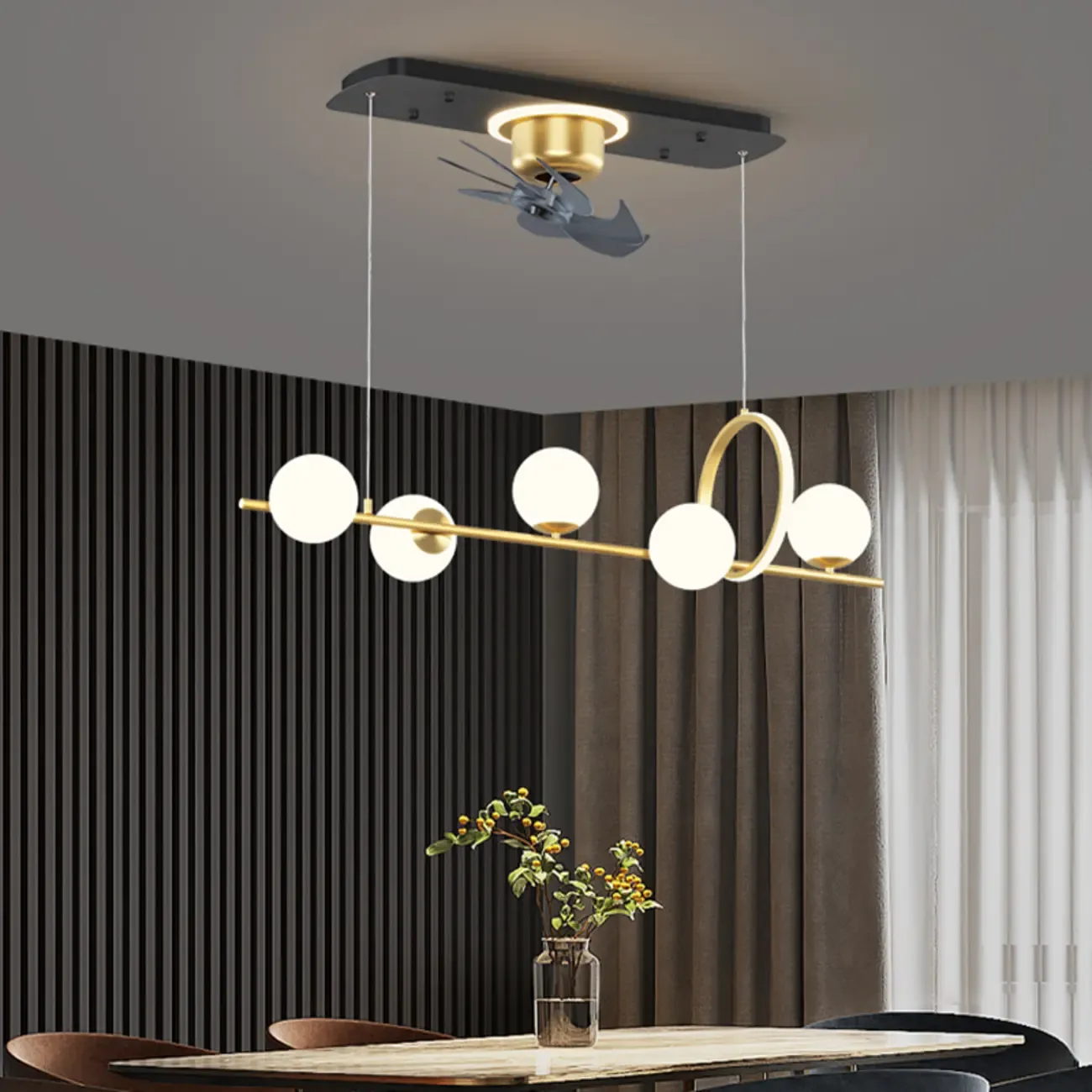 Art Deco Indoor Ceiling Fan with Light Remote Control for Dining Room