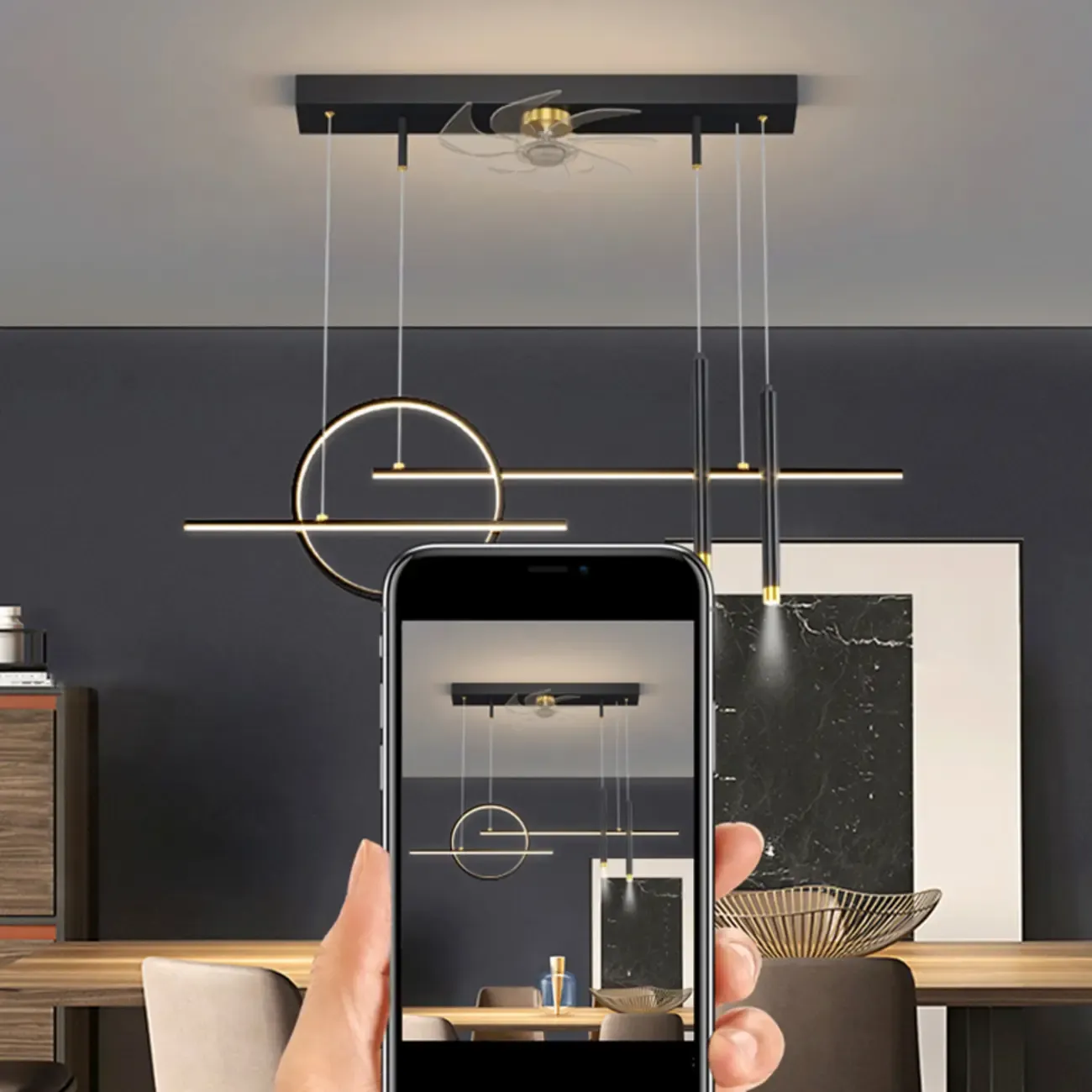Art Deco Indoor Ceiling Fan with Light Remote Control for Dining Room