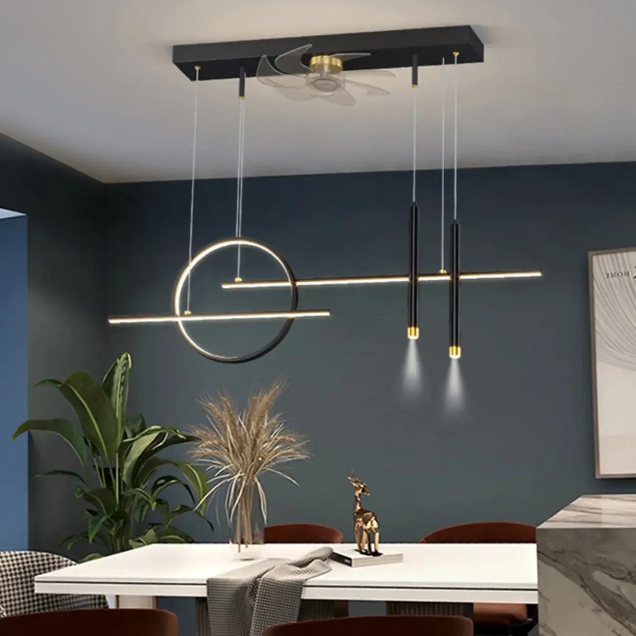 Art Deco Indoor Ceiling Fan with Light Remote Control for Dining Room