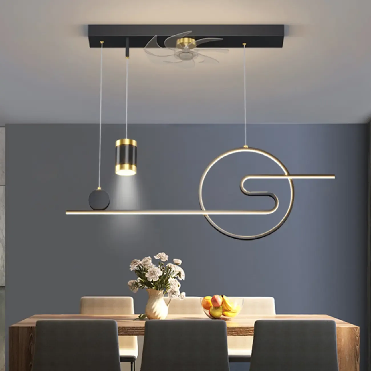Art Deco Indoor Ceiling Fan with Light Remote Control for Dining Room