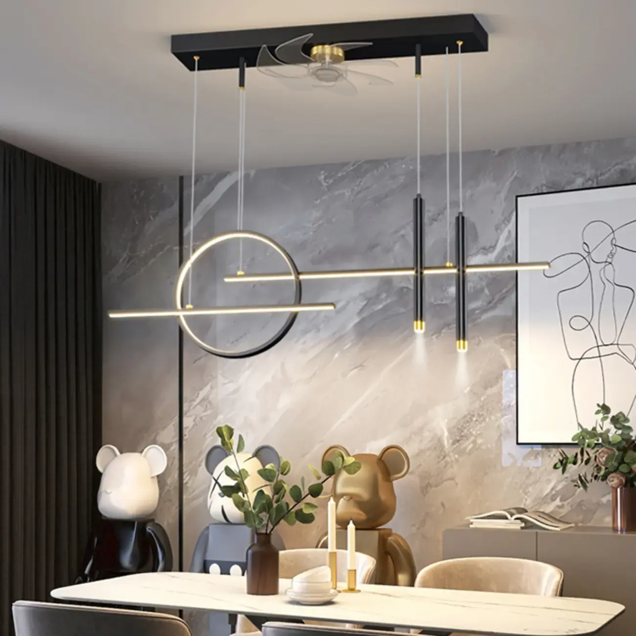 Art Deco Indoor Ceiling Fan with Light Remote Control for Dining Room