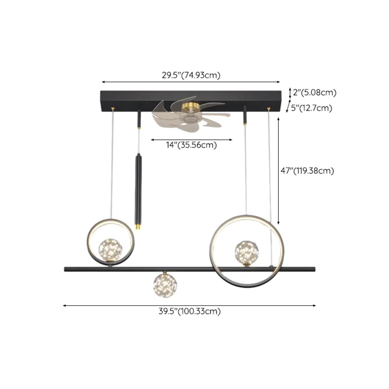 Art Deco Indoor Ceiling Fan with Light Remote Control for Dining Room #size