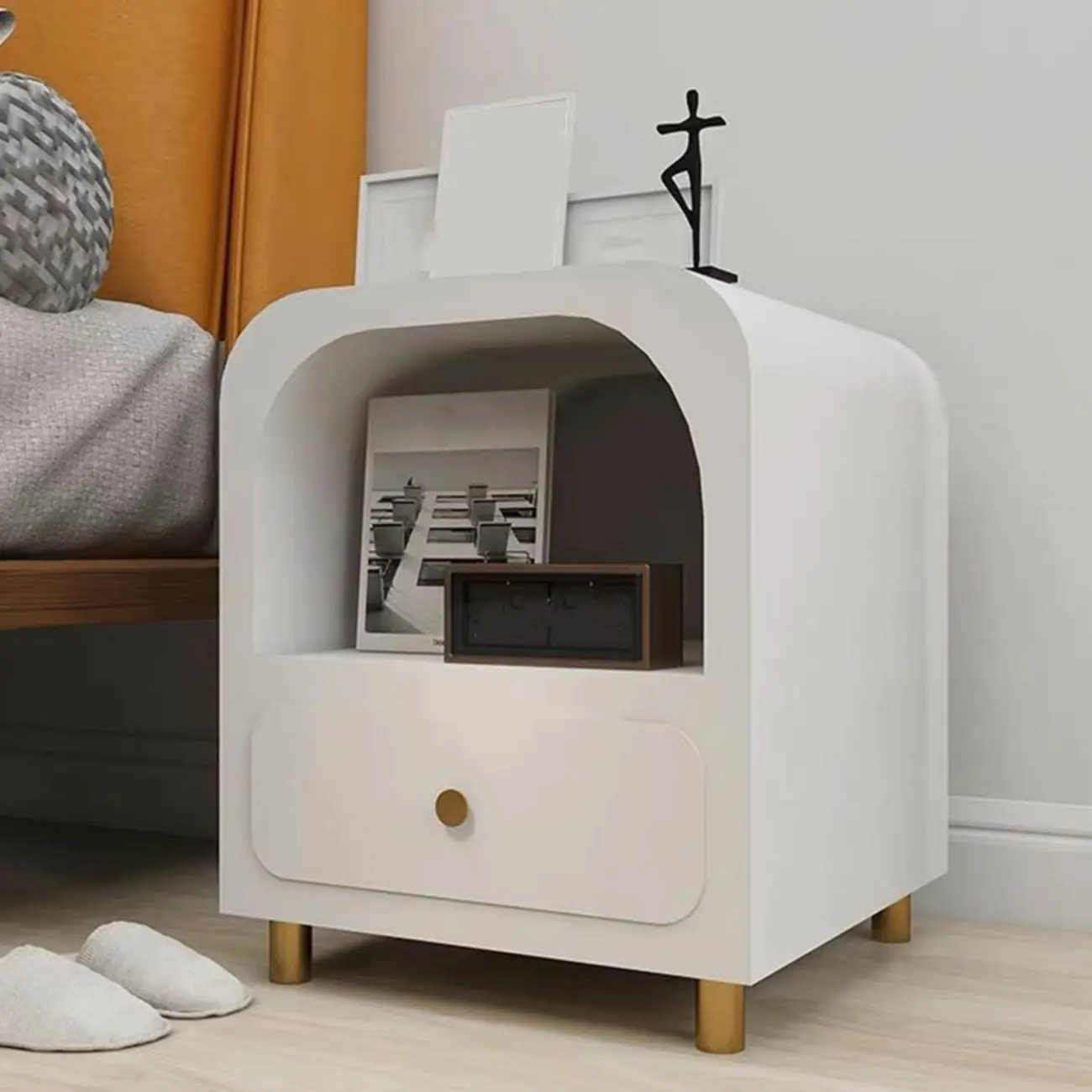 Modern Manufactured Wood Arc Shelf Drawer Nightstand Image - 1 | homeyfad