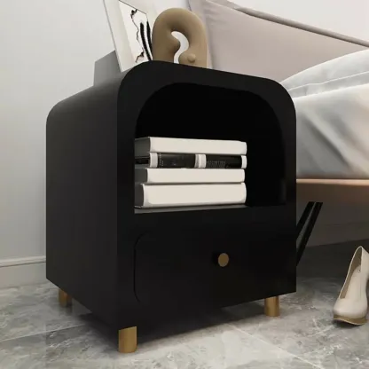 Modern Manufactured Wood Arc Shelf Drawer Nightstand Image - 2