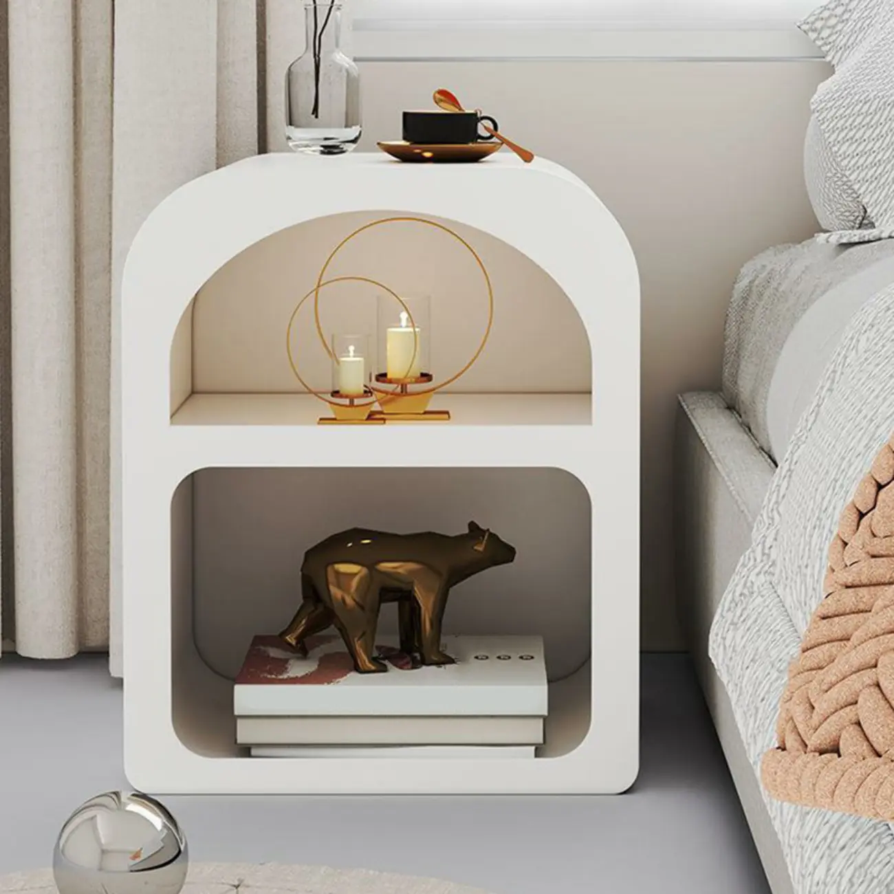 Modern Manufactured Wood Arc Shelf Drawer Nightstand Image - 4 | homeyfad