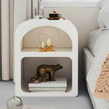 Modern Manufactured Wood Arc Shelf Drawer Nightstand Image - 4
