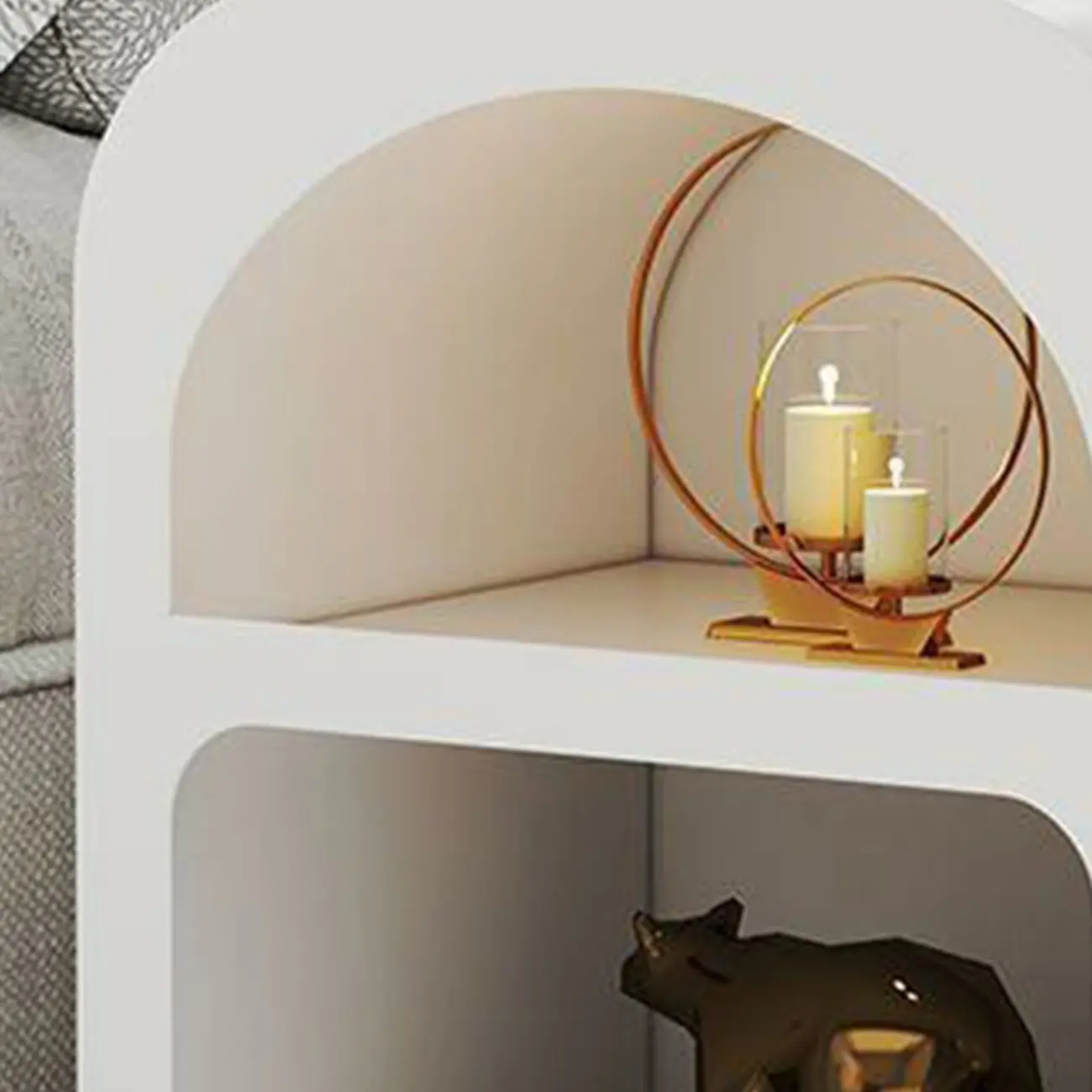 Modern Manufactured Wood Arc Shelf Drawer Nightstand Image - 10 | homeyfad