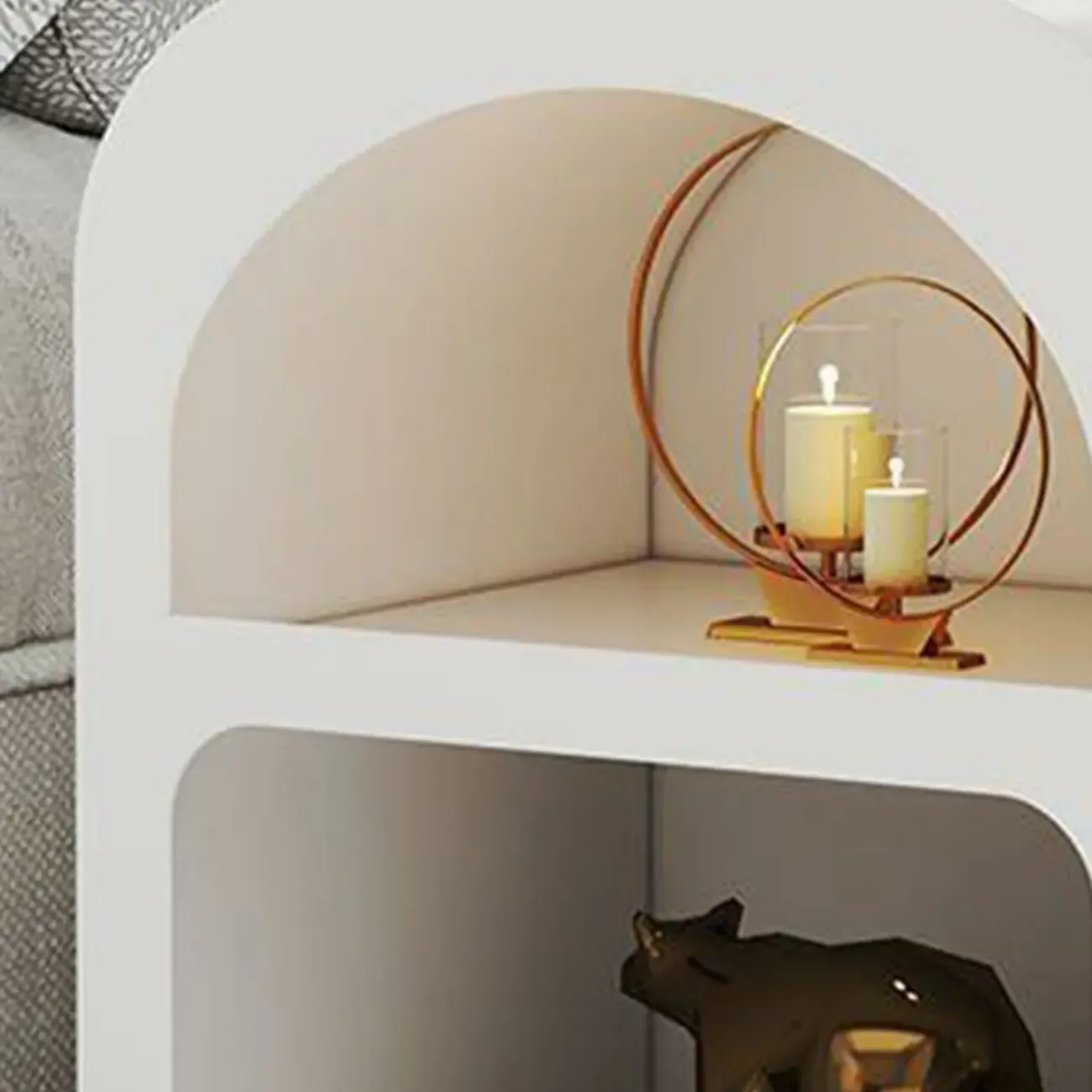 Modern Manufactured Wood Arc Shelf Drawer Nightstand Image - 10