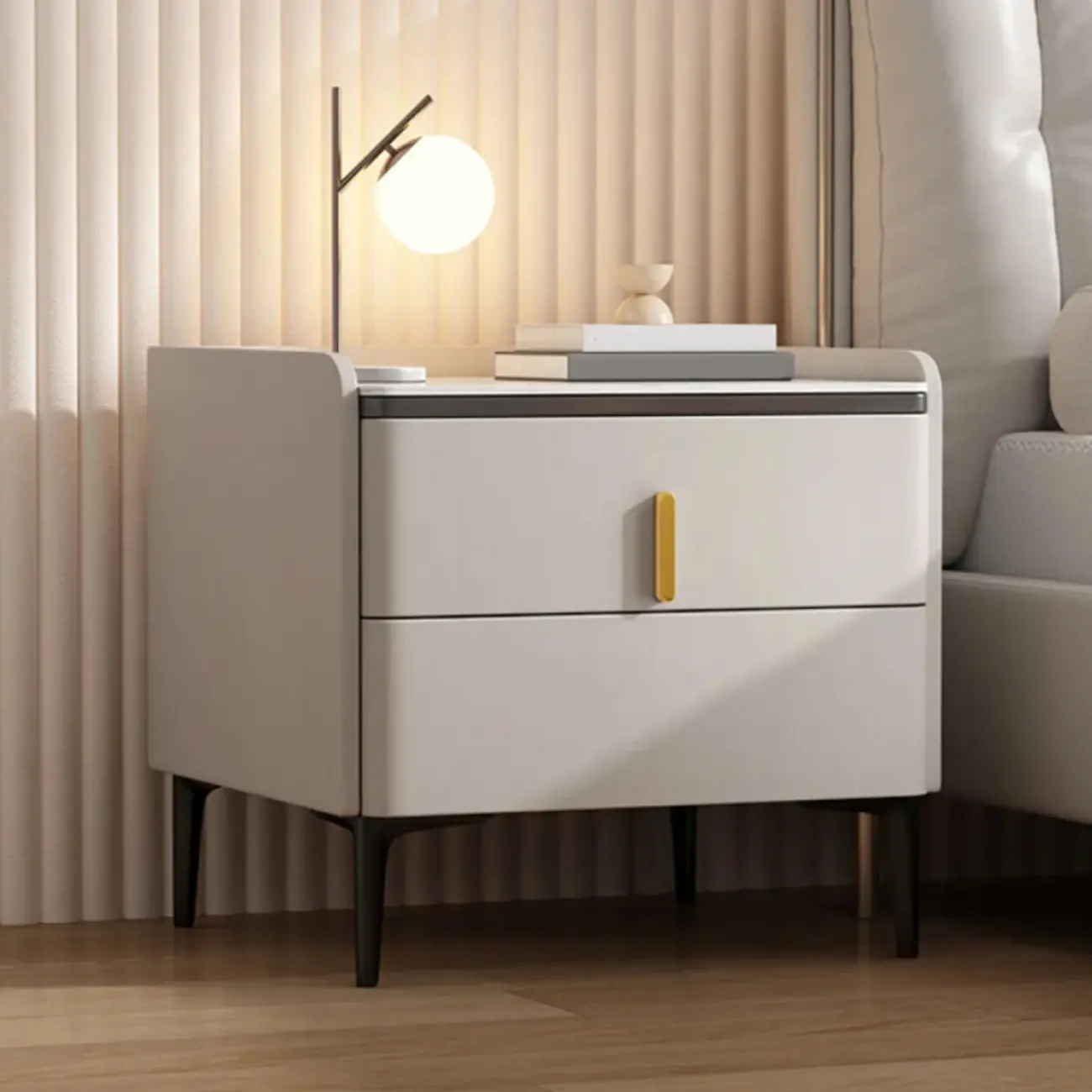 Modern Pine Faux Marble Top 2-Drawer Nightstand Image - 1 | homeyfad