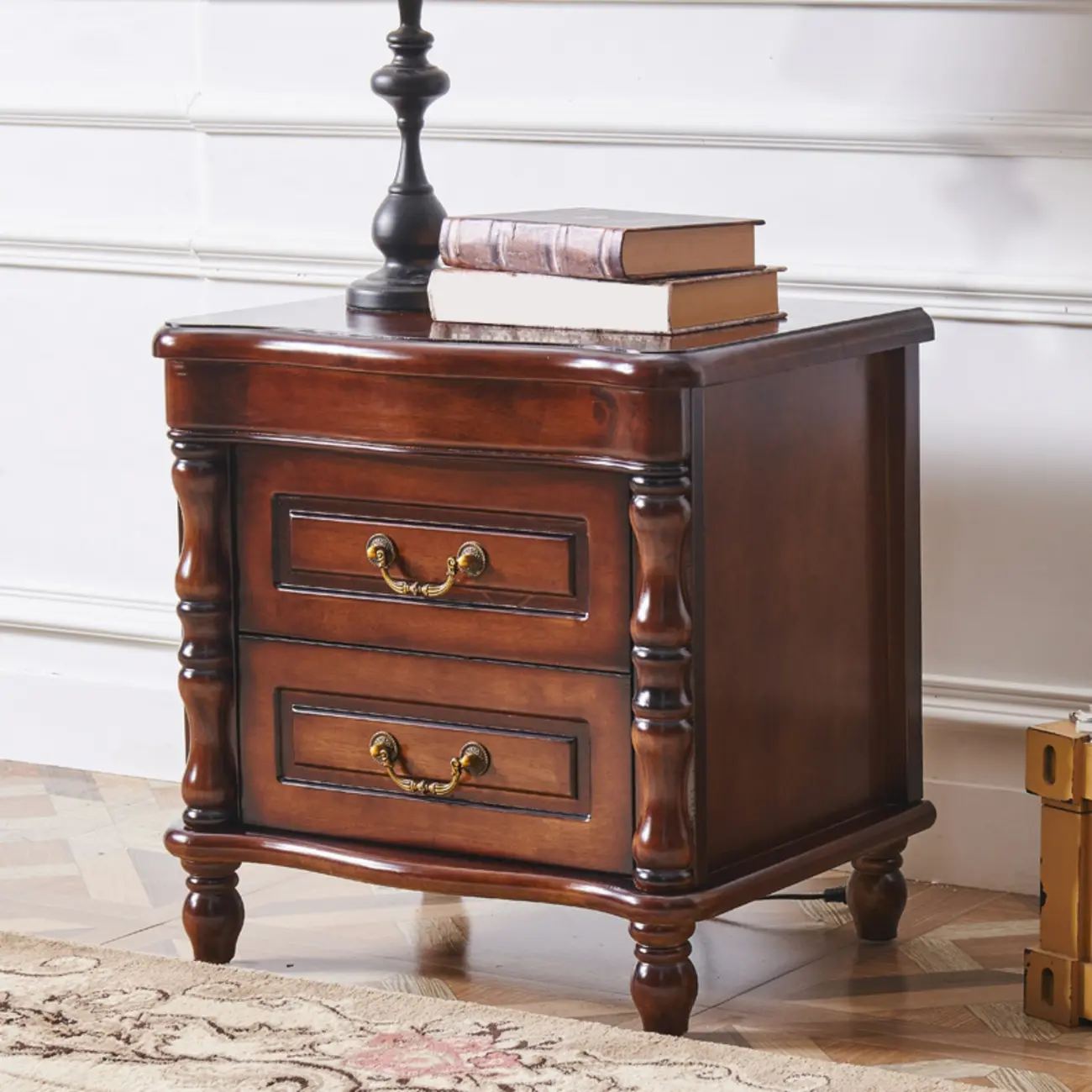 Victorian Brown 2-Drawer Wood Nightstand for Bedroom Image - 2 | homeyfad