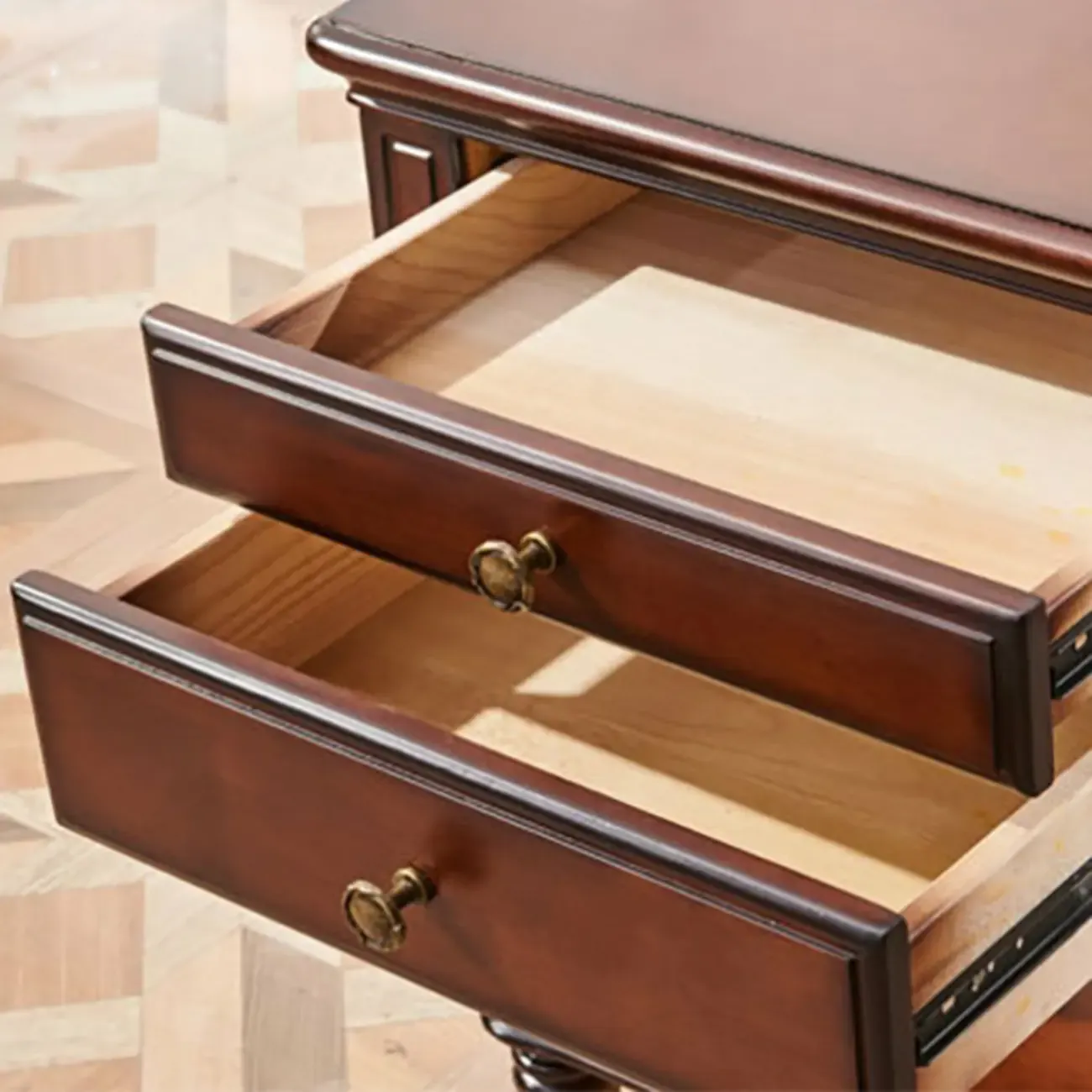 Victorian Brown 2-Drawer Wood Nightstand for Bedroom Image - 6