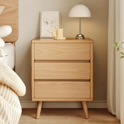 Modern Minimalist Solid Wood 3-Drawer Nightstand Image - 1