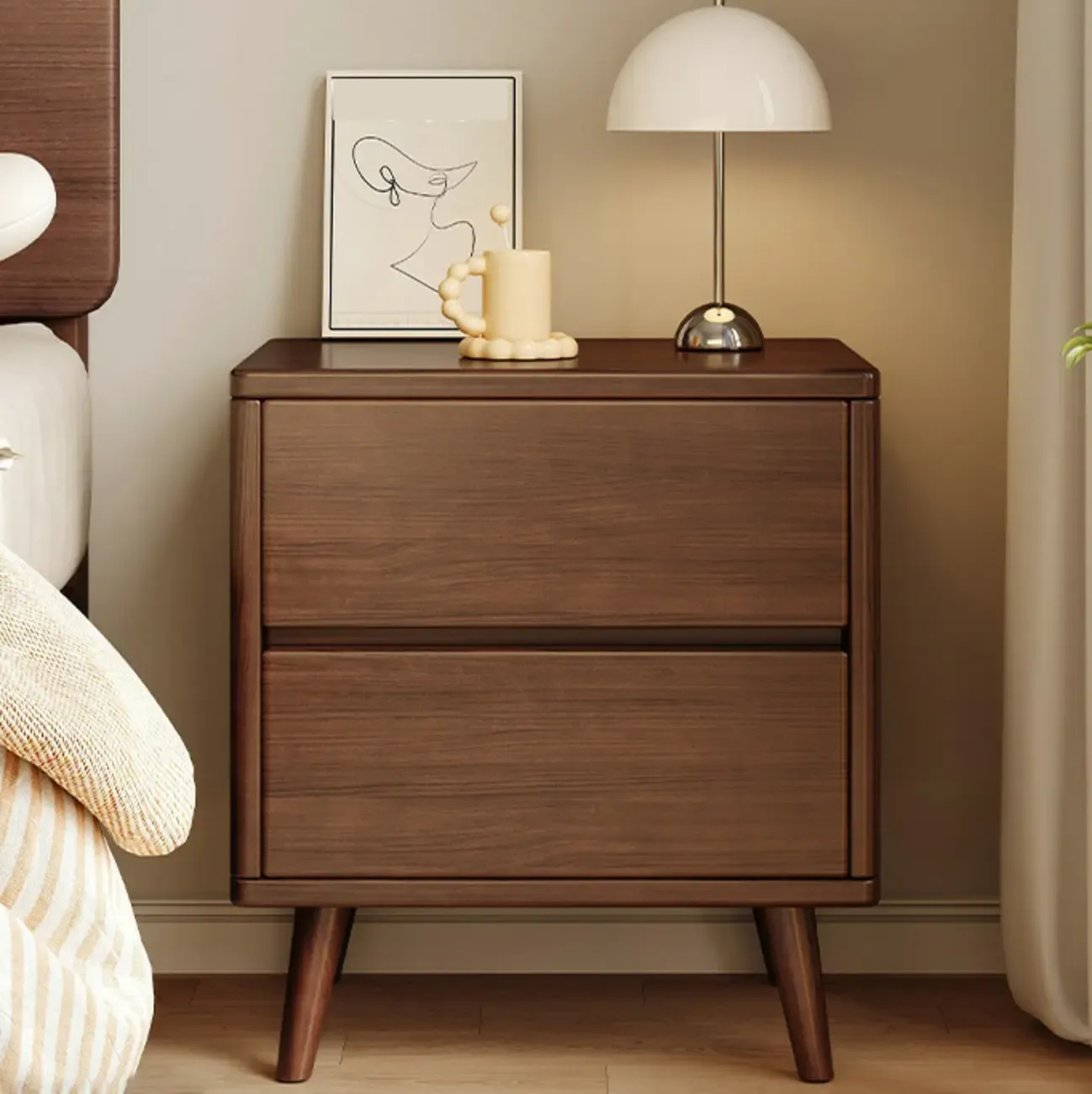 Modern Minimalist Solid Wood 3-Drawer Nightstand Image - 3