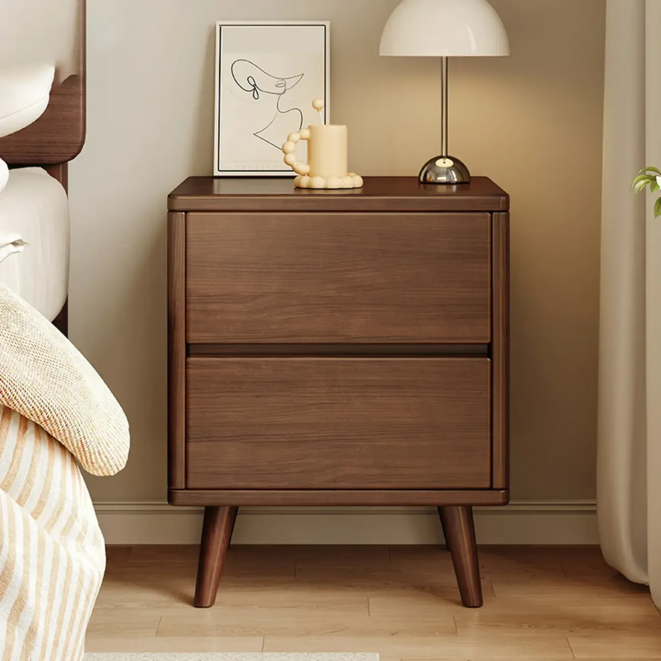 Modern Minimalist Solid Wood 3-Drawer Nightstand Image - 4