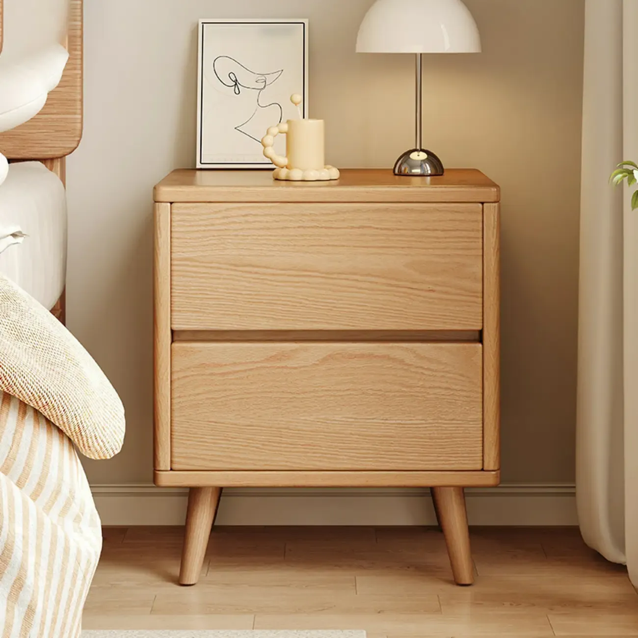Modern Minimalist Solid Wood 3-Drawer Nightstand Image - 5