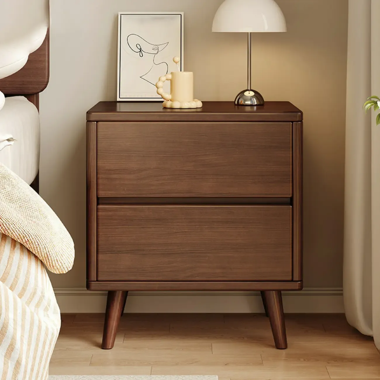 Modern Minimalist Solid Wood 3-Drawer Nightstand Image - 8