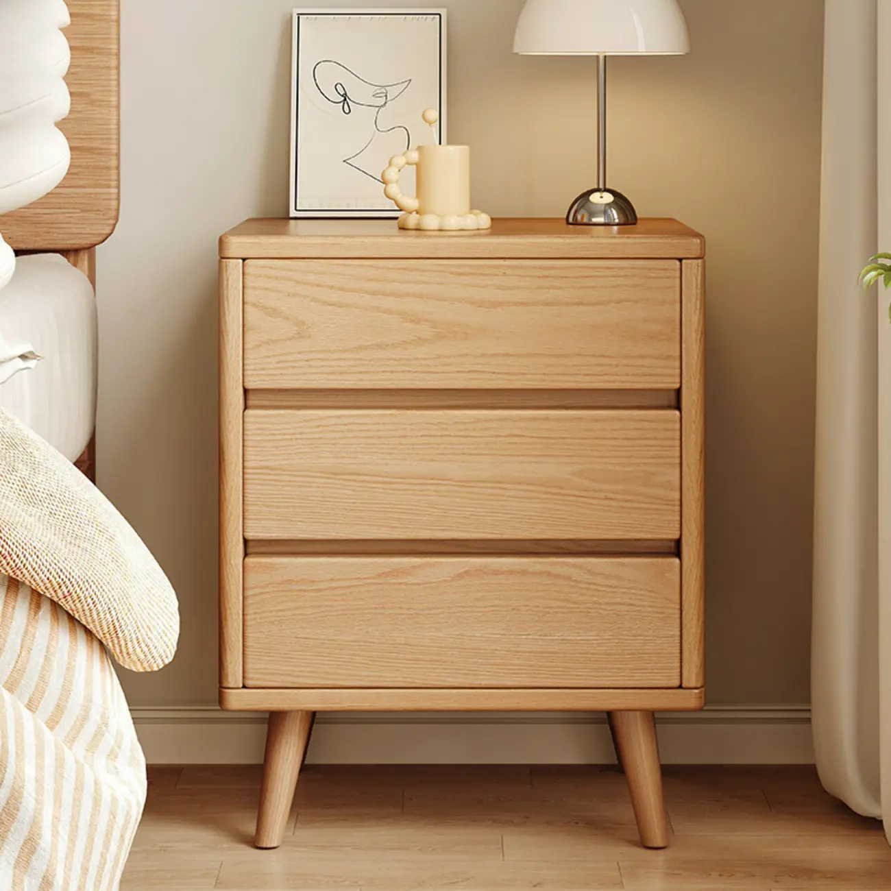 Modern Minimalist Solid Wood 3-Drawer Nightstand Image - 10 | homeyfad