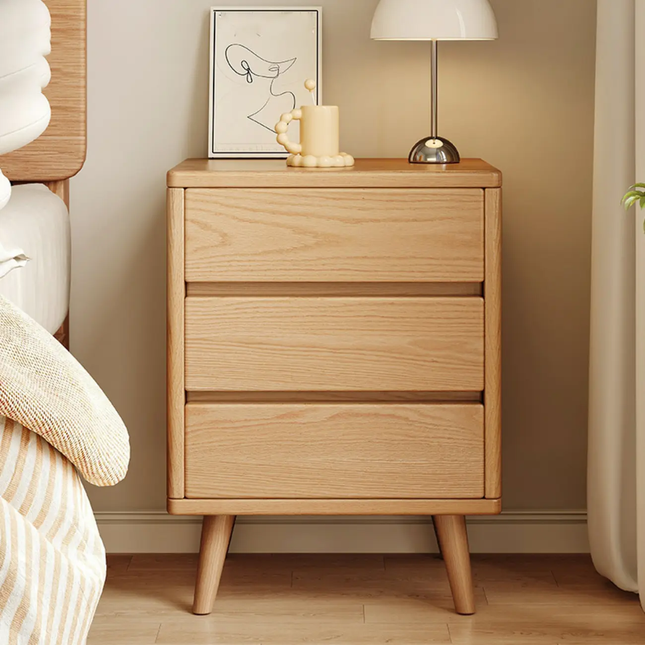 Modern Minimalist Solid Wood 3-Drawer Nightstand Image - 11 | homeyfad