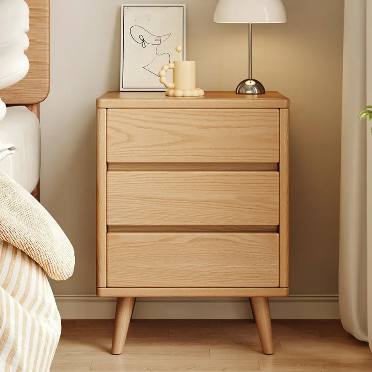 Modern Minimalist Solid Wood 3-Drawer Nightstand Image - 11