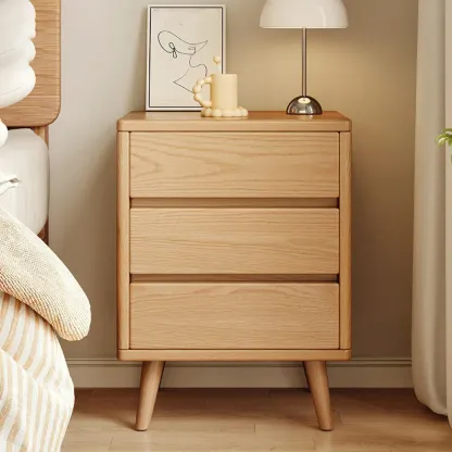 Modern Minimalist Solid Wood 3-Drawer Nightstand Image - 11