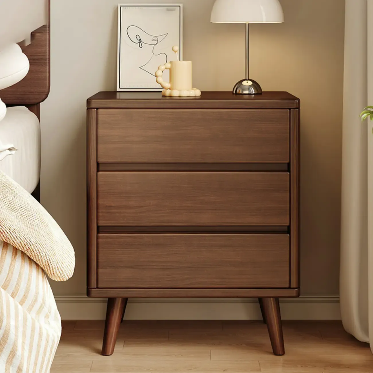 Modern Minimalist Solid Wood 3-Drawer Nightstand Image - 14