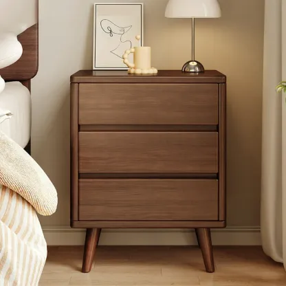 Modern Minimalist Solid Wood 3-Drawer Nightstand Image - 15