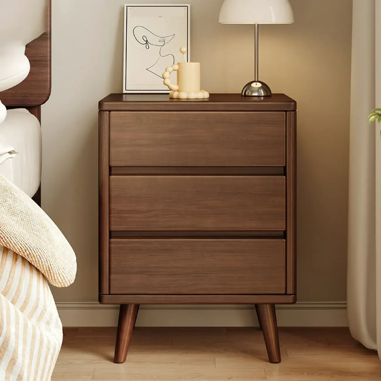 Modern Minimalist Solid Wood 3-Drawer Nightstand Image - 16