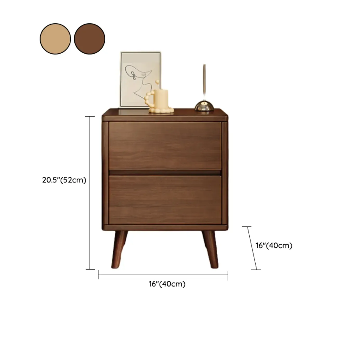 Modern Minimalist Solid Wood 3-Drawer Nightstand #size