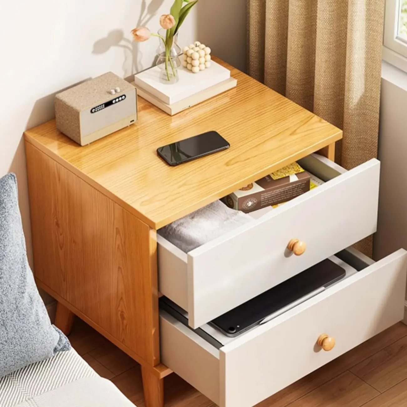 Modern Wooden Bedside Table with Dual Drawers | homeyfad