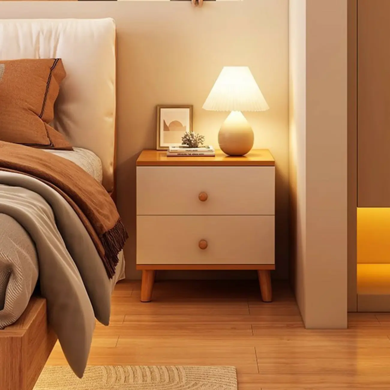 Modern Wooden Bedside Table with Dual Drawers | homeyfad