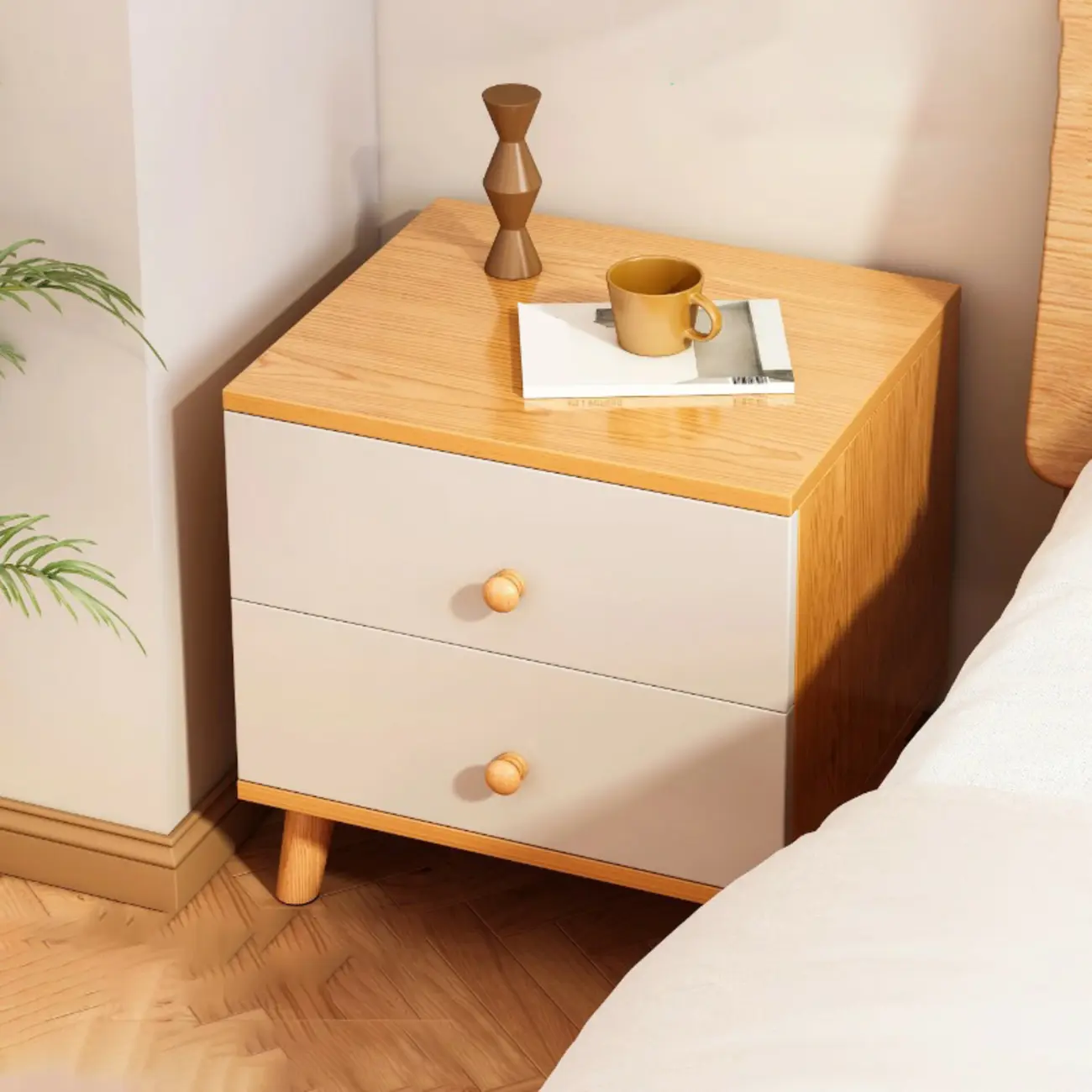 Modern Wooden Bedside Table with Dual Drawers | homeyfad