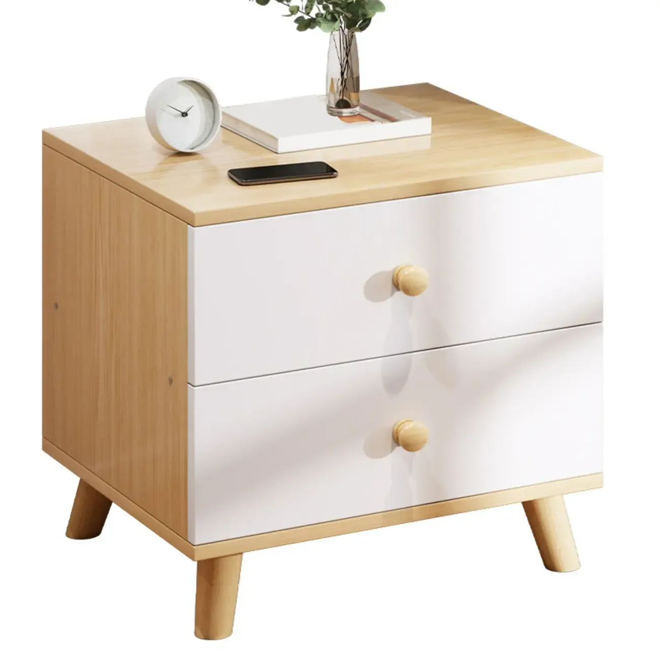 Modern Wooden Bedside Table with Dual Drawers